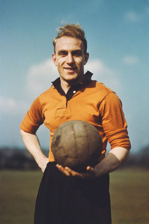 Billy Wright wearing the famous Old Gold kit in 1954