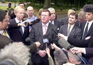 Ulster Unionist leader David Trimble arrives for talks with British Prime Minister Tony Blair, Irish prime minister Bertie Ahern and other Ulster politicians at Weston Park,