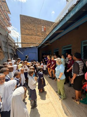 Marisa Fernandez addresses the children at the Rezina Centre in Mathare.