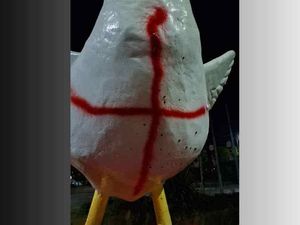 Supporting image for story: Police appeal after St George’s Cross painted on funfair goose mascot