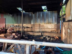 Firefighters responded to a barn fire in Welshampton, near Ellesmere, yesterday afternoon. Pictured is the barn after the blaze had been extinguished. Photo: Ellesmere Fire Station/Facebook 