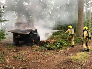Supporting image for story: Firefighters tackle car arson and large fire in Bridgnorth woodland