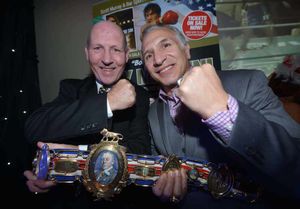 Ray Mancini with George Feeney from Hartlepool and George's Lord Lonsdale Belt