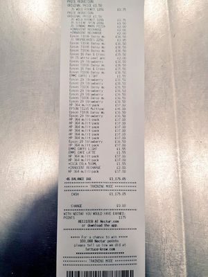 A receipt for the items