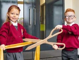 Supporting image for story: Pupils Finley and Georgia do the honours to officially open new Shrewsbury school