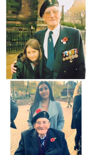 Zoe and Harry, 20 years apart. Zoe was seven in the top picture and 27 in bottom