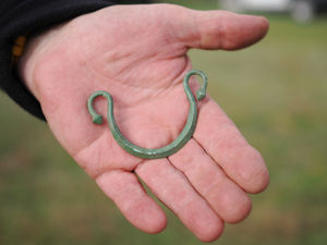 Photo issued by the National Trust of a Roman helmet handle. Photo: Jayne Gough/National Trust/PA Wire
