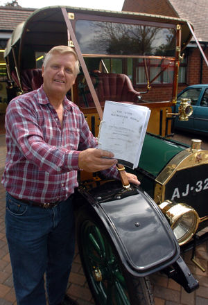 Brian Smith from Essington, Wolverhampton, with his restored 1910 Star Tourer and a copy of original instruction book. 