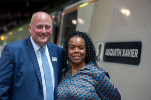 Avanti West Coast Managing Director Andy Mellors with Asquith Xavier's daughter Maria Magdalena-Xavier