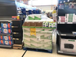 Aisles of products sealed off in Tesco in Welshpool.
