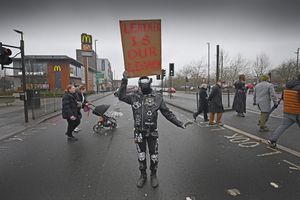 The protest cross the streets of Walsall to raise awarness for the potential loss of the Leather Museum