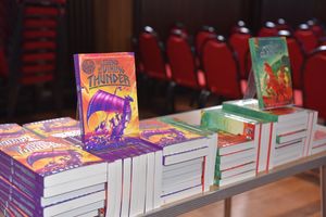 There were plenty of copies of M.G. Leonard's books on offer for youngsters