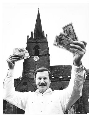 PICTURE FROM THE ARCHIVE: An image from the Star archive dated from June 1991 and a campaign to collect left-over foreign currency from returning holidaymakers to raise money for St Chad’s Church in Pattingham. The photograph shows Peter Sell with some of the first donations it had received.