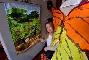 Charlotte Kempson from Tweedmill Textiles with work by Glennys Knight and Arthur Clarke