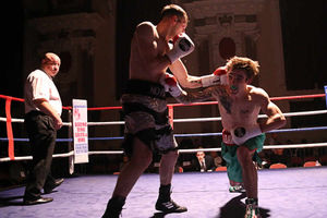 Hat trick - Three times Lee Glover sent Chris Adaway spiraling to the canvas. Pictures by Rob Ellis.