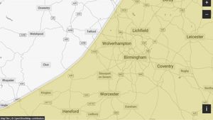 A Met Office yellow thunderstorm warning will be in place for parts of Shropshire, Herefordshire, Staffordshire, Warwickshire, the West Midlands Conurbation and Worcestershire from 11:00 to 20:00 on September 3.