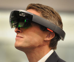 The Education Secretary tries on a VR headset