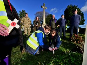 Supporting image for story: In pictures: Schoolchildren lay crosses on town's war dead in moving service