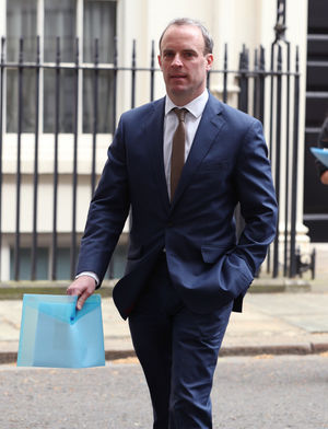 Foreign Secretary Dominic Raab outside No 10 Downing Street