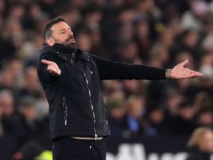 gestures on the touchline during the Premier League match against West Ham at the London Stadium