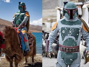 Supporting image for story: This man travelled around Tibet dressed as Boba Fett and the photos are glorious