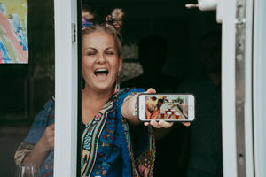 Lindsey Smith doing virtual beer pong with her sister who lives in South Wales