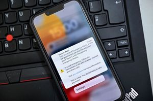 An Emergency Alert is shown on the screen of a smart phone in London on April 23, 2023, as the UK government tests a service meant to warn members of the public of a danger to life in their vicinity.