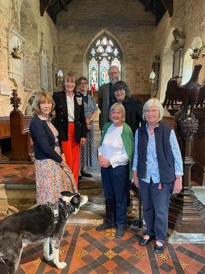 St Peter's Church Diddlebury:     L-R  Katherine Garnier DL, Lord-Lieutenant, Archdeacon Fiona, Rev'd John Beesley,  Dean Sarah, Front right. Margaret Buckingham and Liz Jones 