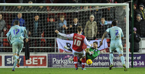 Coventry City's Joe Murphy saves a penalty shot from Rotherham United's Michael O'Connor