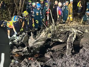Supporting image for story: Searchers dig in muddy swamp where tourist plane crashed near Bangkok