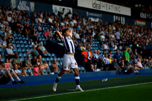 Alex Williams prepares to launch a long throw-in into the Derby box on his Albion debut this week. (Photo by Adam Fradgley/West Bromwich Albion FC via Getty Images)