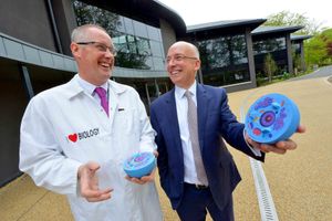 Head of science Barry Brown and principal Neil Hawkins outside the £11 million science block