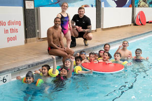 Swimmers Adam Peaty, Ellie Simmonds and Michael Gunning at Smethwick Swimming Centre. Photo: Chris Radburn/PA Wire