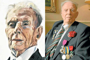 Left, the image of Harry Patch from the digital exhibition - veteran Harrys words are spoken over the pictures