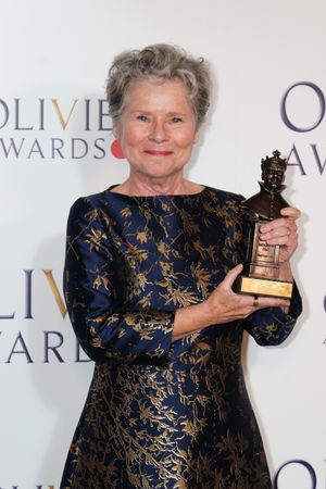 Imelda Staunton in the Winner's Room with the Best Actress in a Musical award 