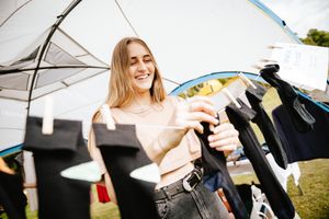 Jess Walton setting up one of the stalls at the Clothes Swap