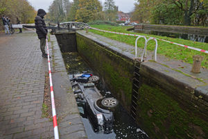 The car was left blocking the lock on the Main Line canal, a major line between Wolverhampton and Birmingham