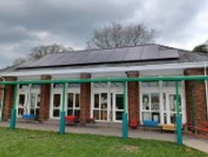The solar panels on the roof of Arddleen County Primary School.