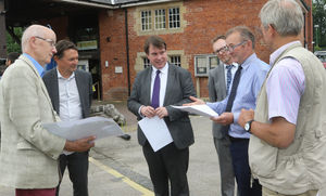 Simon Hart, Secretary of State for Wales talking to John Dodwell, Chair of the Montgomery Canal Partnership, at Welshpool's canal wharf during his visit to Montgomeryshire. Picture: Phil Blagg