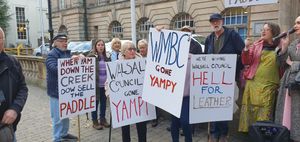 Protesters made their voices heard outside the Town Hall