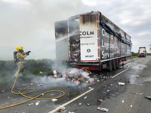 Supporting image for story: Blazing HGV trailer closes A442 in Telford 