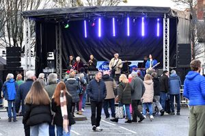 Crowds begin to gather at the Newport Lights Switch-on.