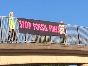 Supporting image for story: Extinction Rebellion hang banner over M54 in warning of 'devastating' extreme weather