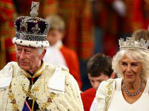 Supporting image for story: King opens Parliament supported by bandage-free birthday Queen