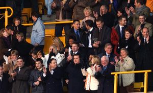 Sir Jack Hayward, Rachael Heyhoe Flint (front) and Suzi Perry (back) are among those celebrating at full time