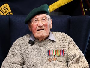 Supporting image for story: Royal Marines Band plays to help Wolverhampton-born veteran celebrate 102nd birthday