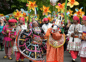 Carnival parade during the Cultures of Walsall Festival, at Palfrey Park, Walsall
