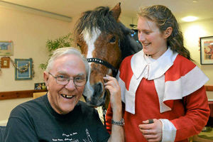 David Williams, a resident of Uplands Care Home in Shrewsbury, with Rupert the horse and his owner Elaine Whalley