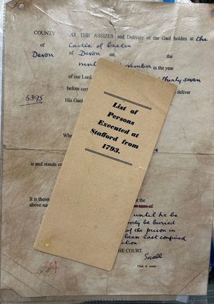 The printed document is entitled 'List of Persons Executed at Stafford from 1793'