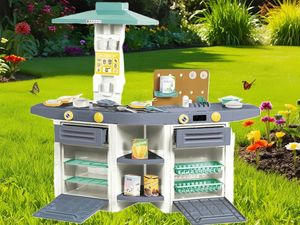 The Dolu play kitchen is durable enough to be used in the garden 